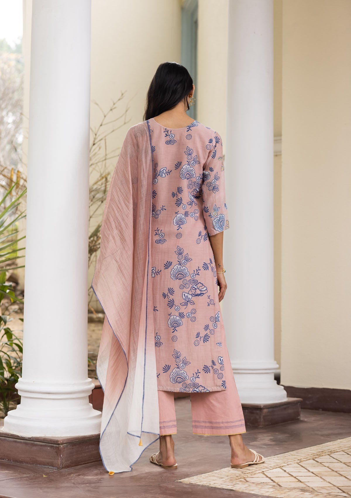 Oyster Pink Floral Kurta Set