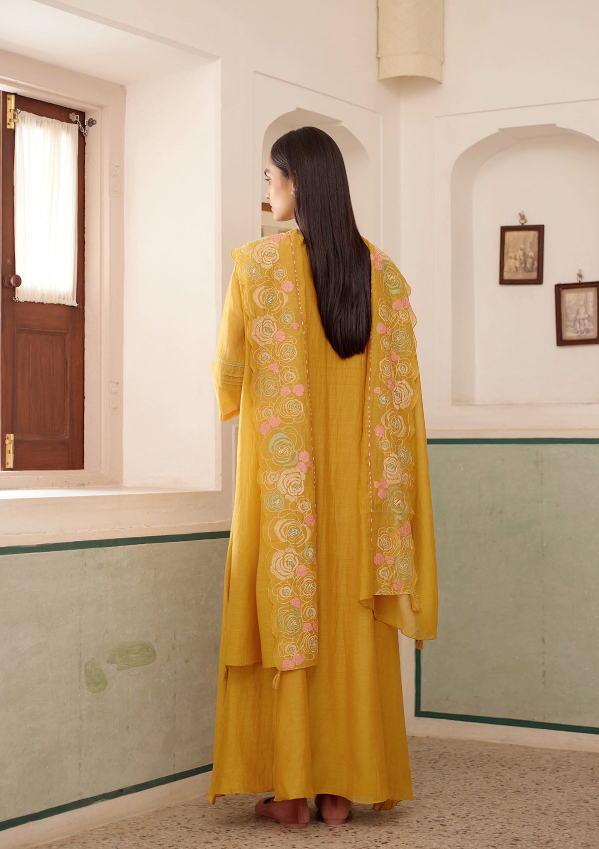 Ochre Floral Anarkali Set