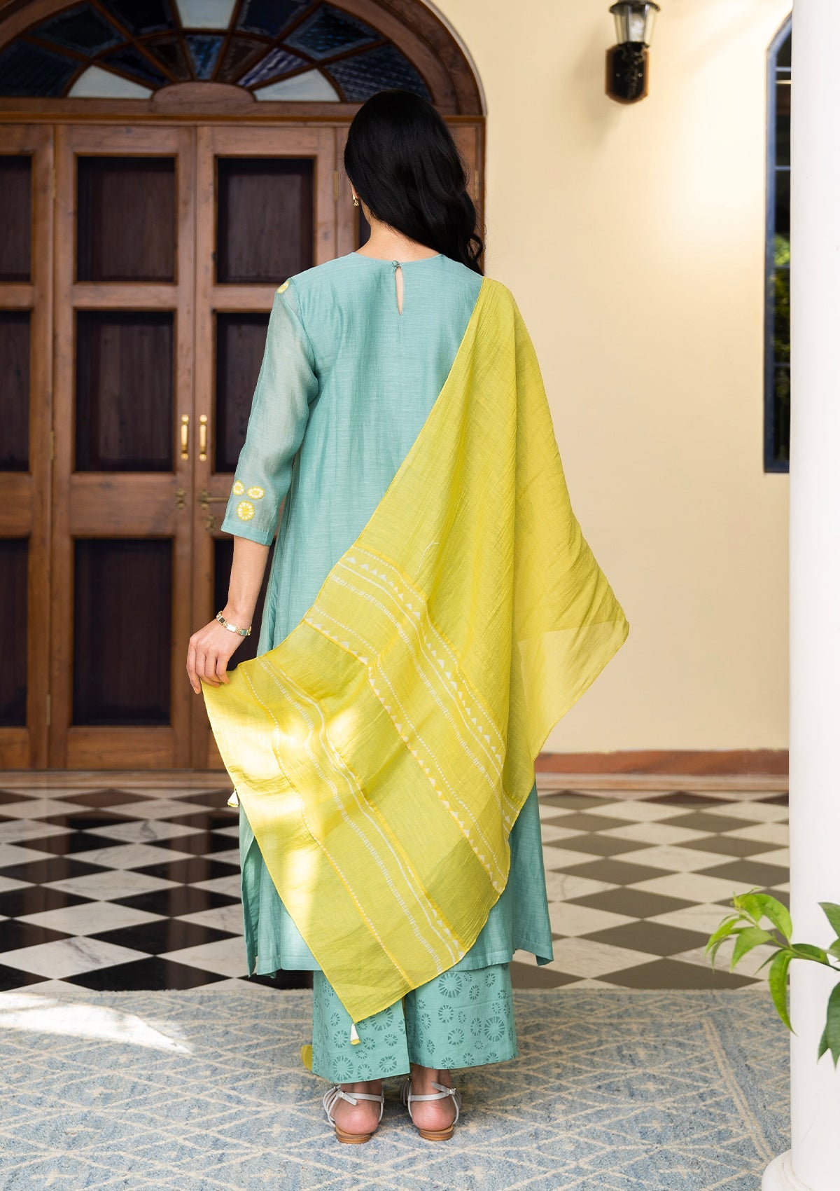 Aqua and Lime Applique Kurta Set